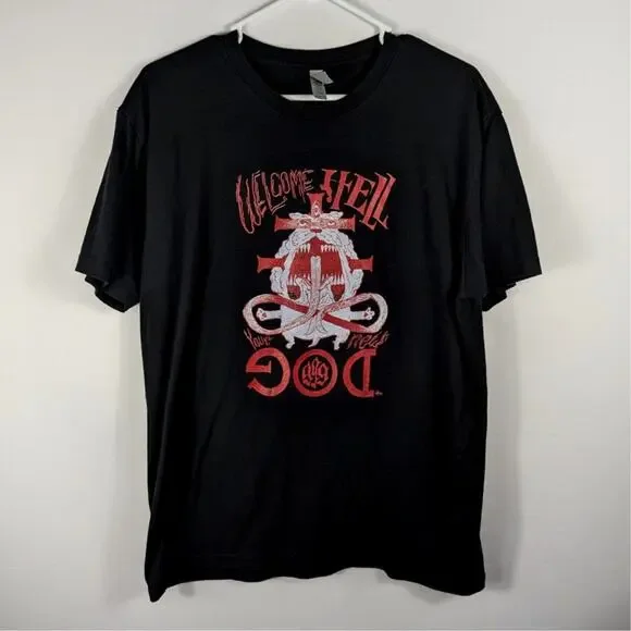 Next Level L Welcome to Hell Dog Graphic Tee Black Horror Metal Style Shirt - Picture 2 of 5